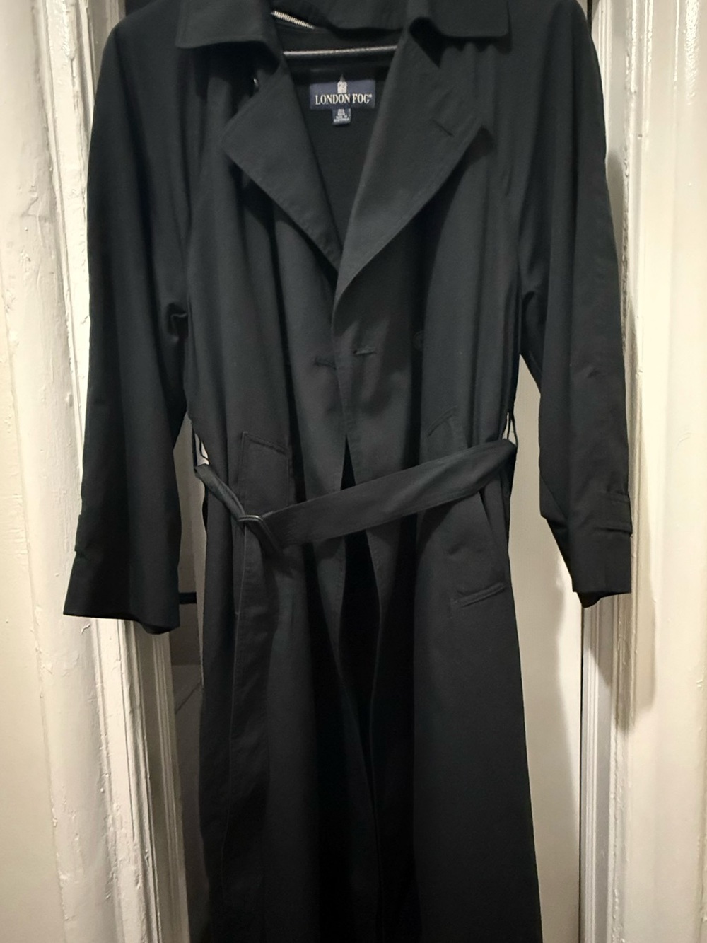 London Fog Black Classic Trench Coat with Belt
